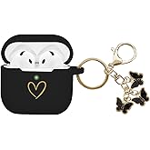 AIIEKZ Compatible AirPods 4 Case Cover, Soft Silicone Case with Gold Heart Pattern for AirPods 4th Generation with Cute Butterfly Keychain for Girls Women (Black)