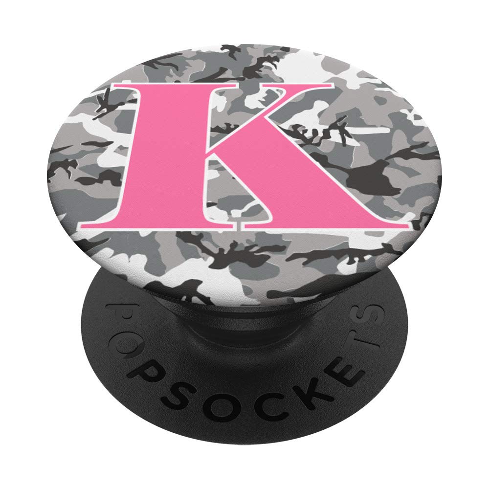 Winter Camo with Pink Letter K Initial PopSockets PopGrip: Swappable Grip for Phones & Tablets