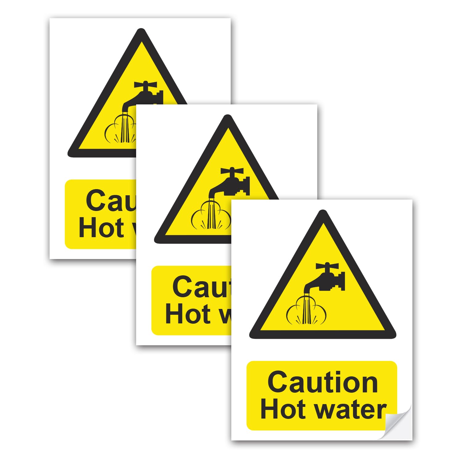 SAFESIGN (3 Pack) Caution Hot Water Vinyl Sign Stickers 200 X 150mm - Waterproof Vinyl Conforms to EN ISO 7010:2012 Kitchen Catering Van