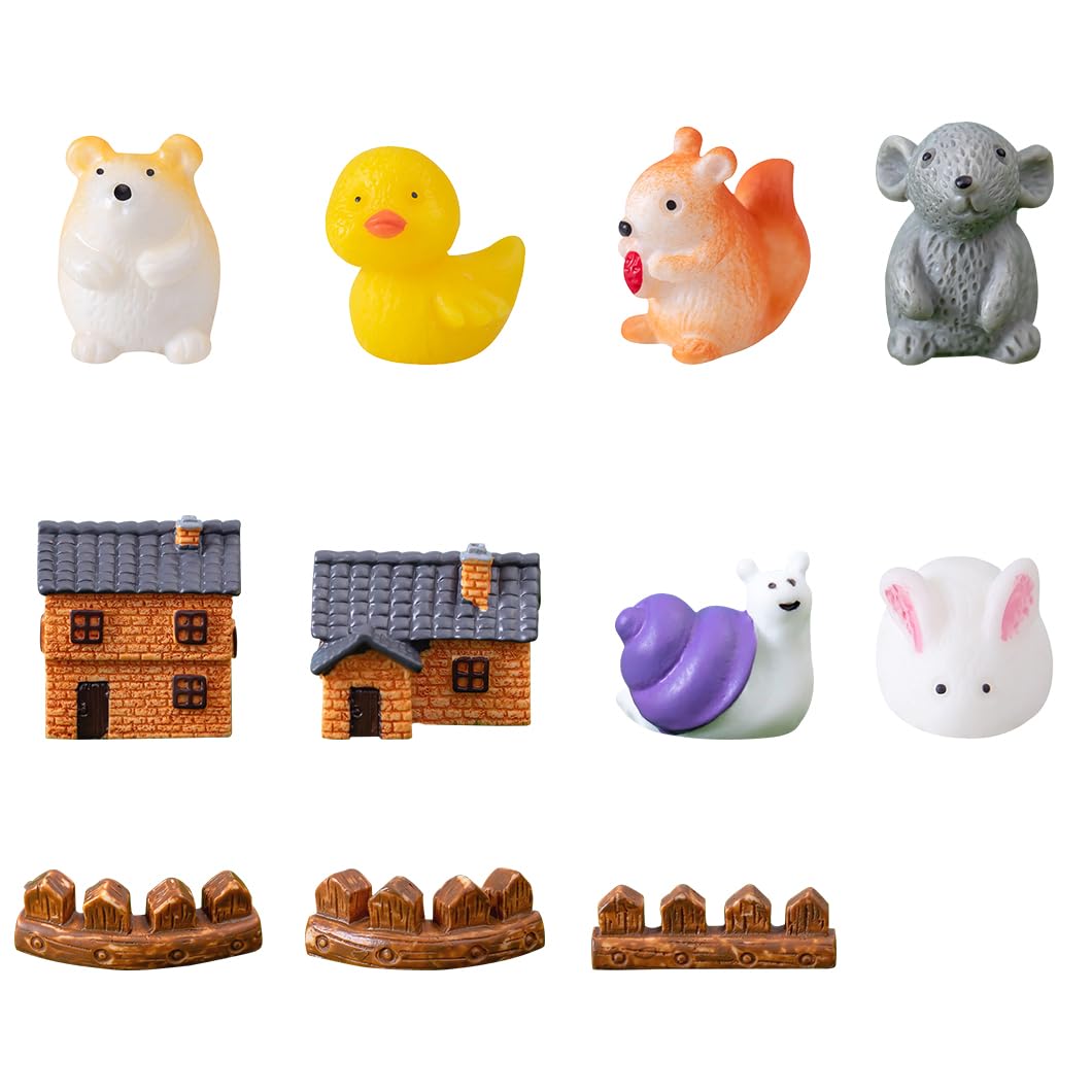 Rolin Roly 11 Pieces Resin Garden Animals Small Resin Animals Miniature Landscape Accessories for Garden, Delightful Garden Sculptures Statues (11PCS)