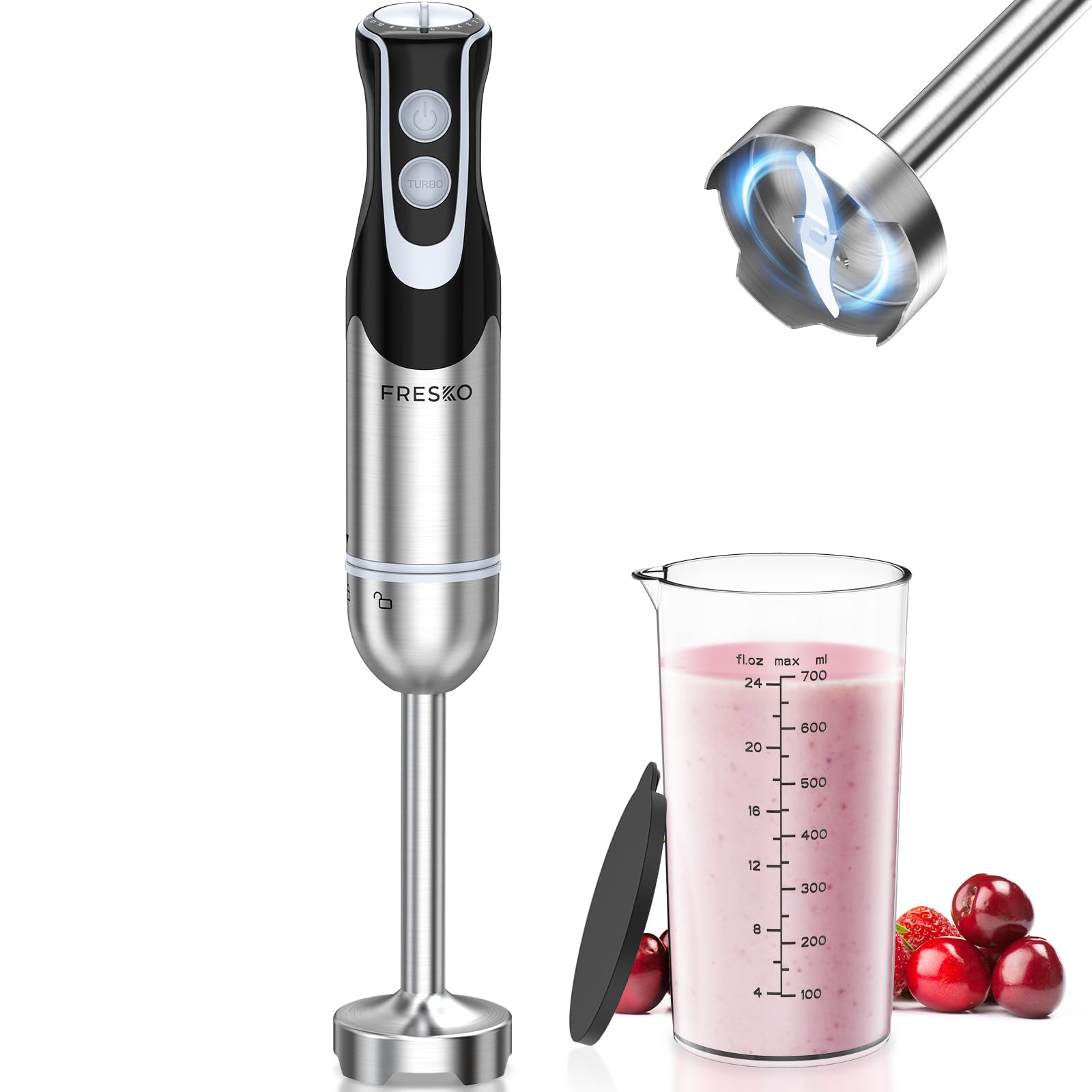 Photo 1 of **MINOR DAMAGE**
FRESKO Immersion Handheld Blender 500W with 700ml Beaker, 12-Speed & Turbo Mode Hand Blender Stick, 304 Stainless Steel Blades for Soup, Smoothie, Puree, Baby Food