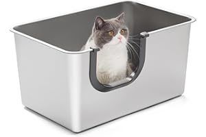 Yangbaga Extra Large Stainless Steel Litter Box, Leak Proof 12 Inches High Sides for Urine & Litter Trapping, Easy Entry for Kittens, Older Cats,Non-Stick,Non-Slip,No Sharp Edges