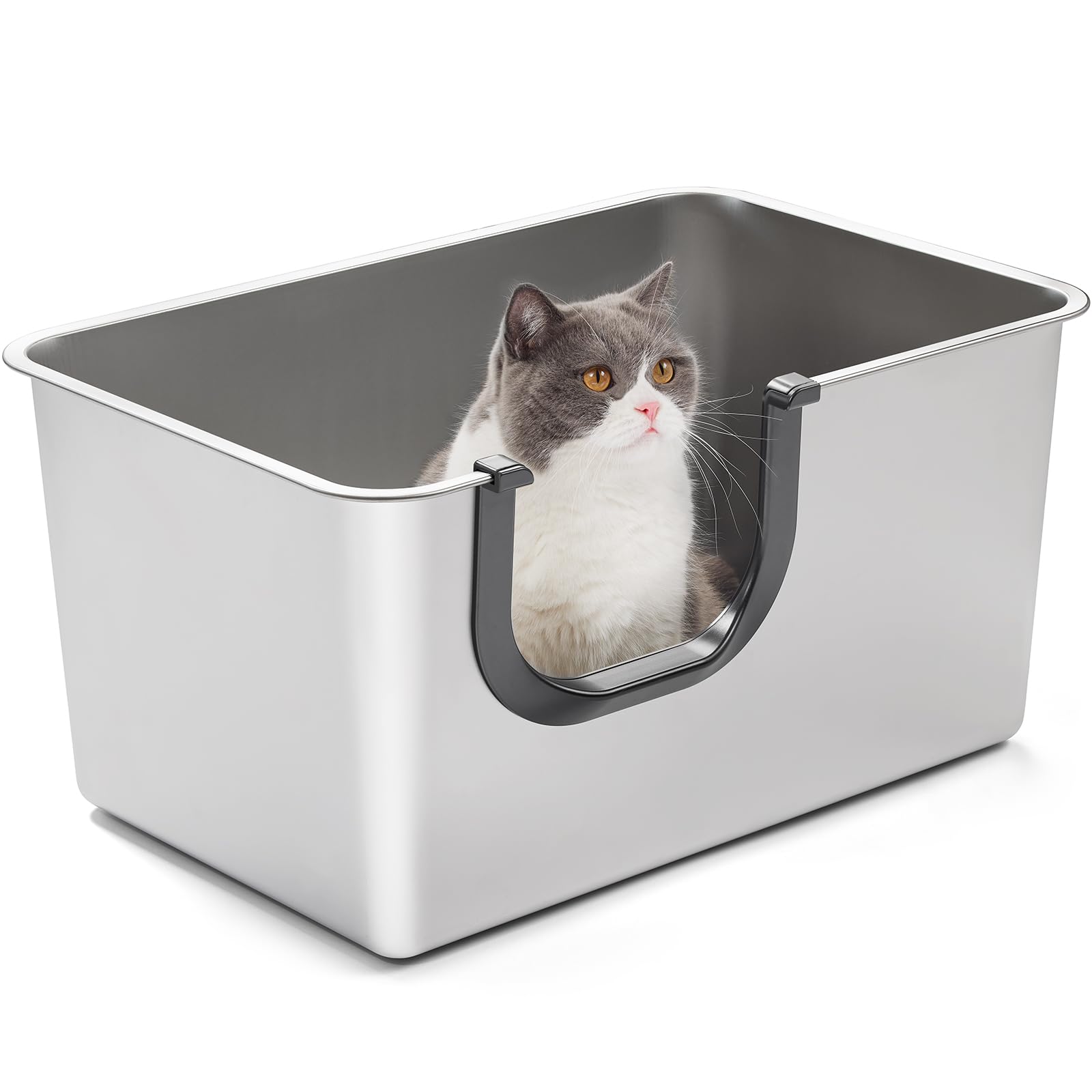 Photo 1 of *Dents* Yangbaga Extra Large Stainless Steel Litter Box, Leak Proof 12 Inches High Sides for Urine & Litter Trapping, Easy Entry for Kittens, Older Cats,Non-Stick,Non-Slip,No Sharp Edges