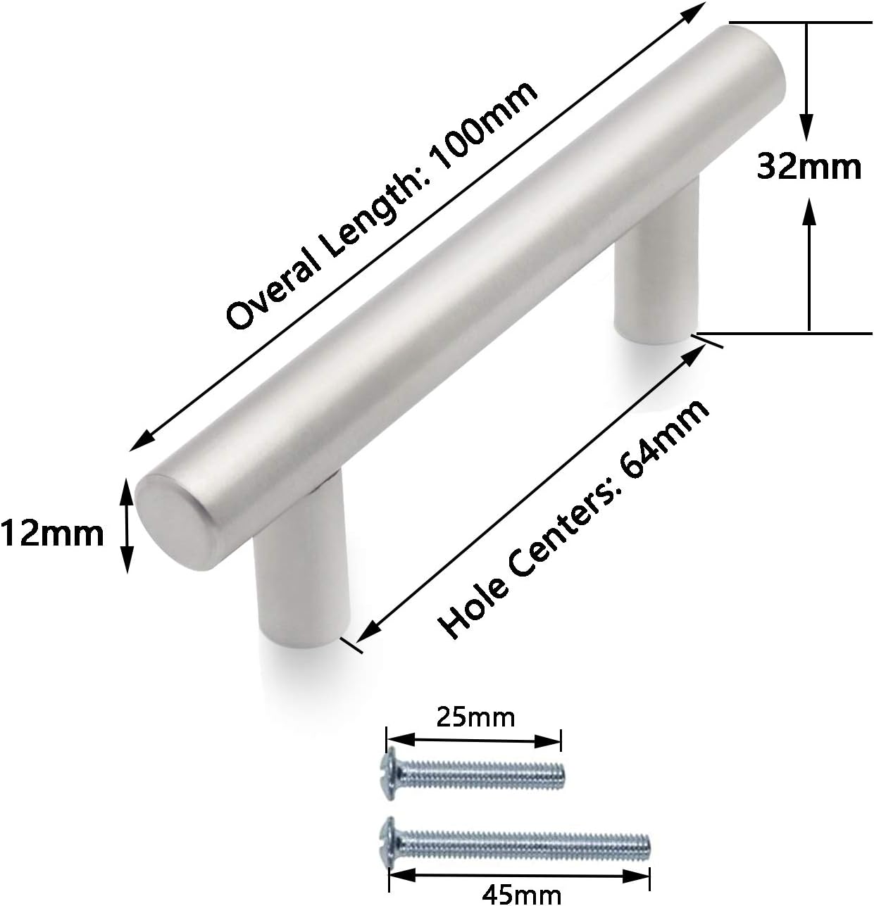 PinLin 20 Pack Kitchen Door Handles 64mm Hole Centre Brushed Nickel Cabinet Handles Stainless Steel Cupboard T Bar Handle (Screws Included) - Image 4