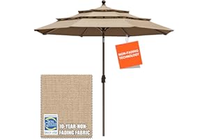 EliteShade USA 10-Year-Non-Fading 9Ft 3 Tiers Market Umbrella Patio Umbrella Outdoor Table Umbrella with Ventilation, Heather Beige