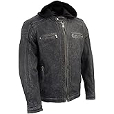 Milwaukee Leather Vintage SFM1802 Men's Black Nubuck Leather Motorcycle Style Fashion Leather Jacket with Hoodie