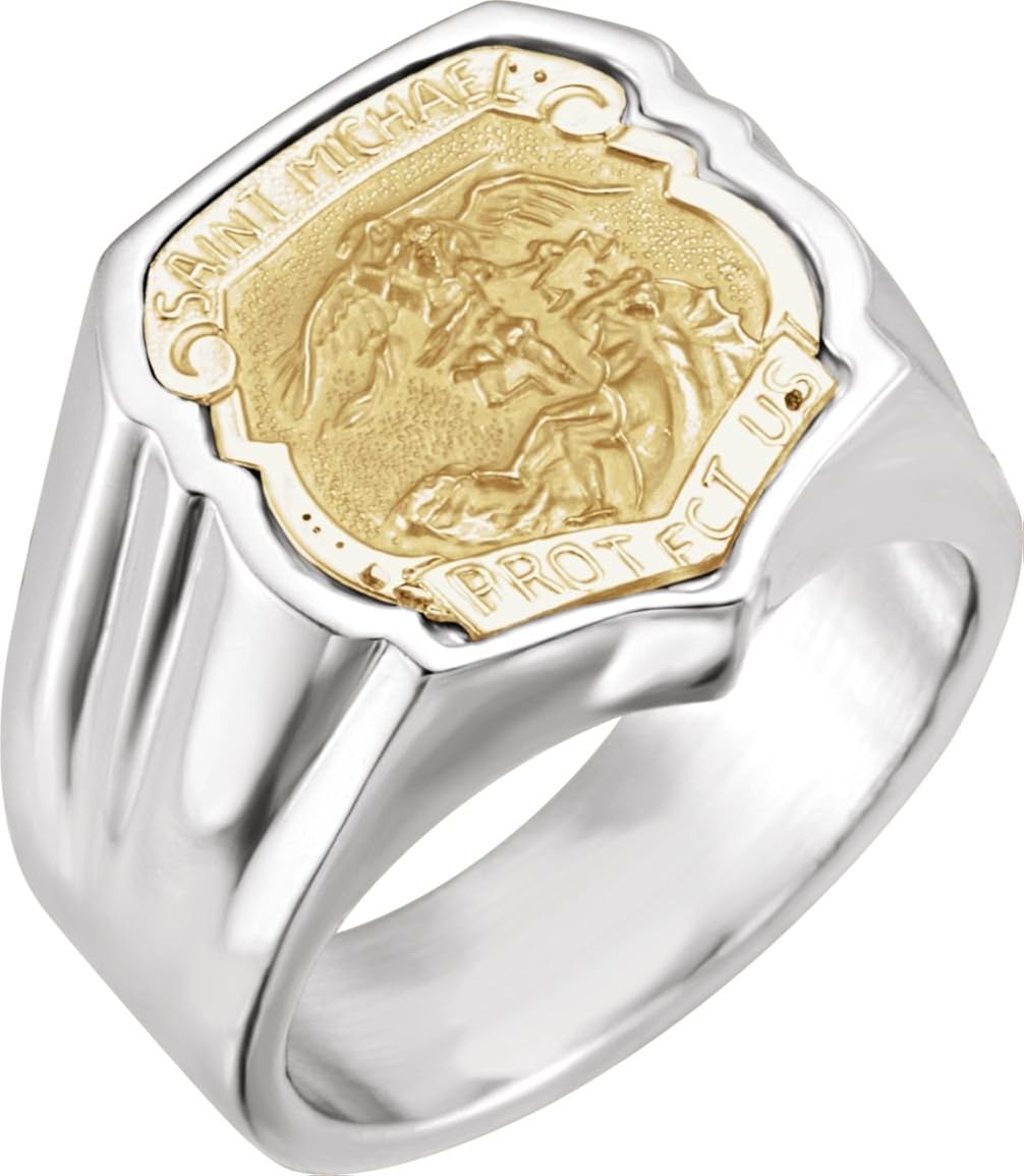 14k Yellow Gold and Sterling Silver TwoTone St. Michael Ring, Size 12 The Men's Jewelry Store