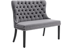 civama Velvet Loveseat Settee, Nikki Collection Modern Dining Chair, Upholstered Contemporary Banquette Bench with Back, Button Tufted Comfy Accent Sofa Couch with Solid Wood Legs, Dark Gray