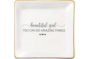JoycuFF Inspirational Gifts for Teenage Girls Birthday Thanksgiving Day Christmas Graduation Ceramic Trinket Dish Tray Jewelry Ring Holder Motivational Gifts for Best Friends Sister Daughter Niece