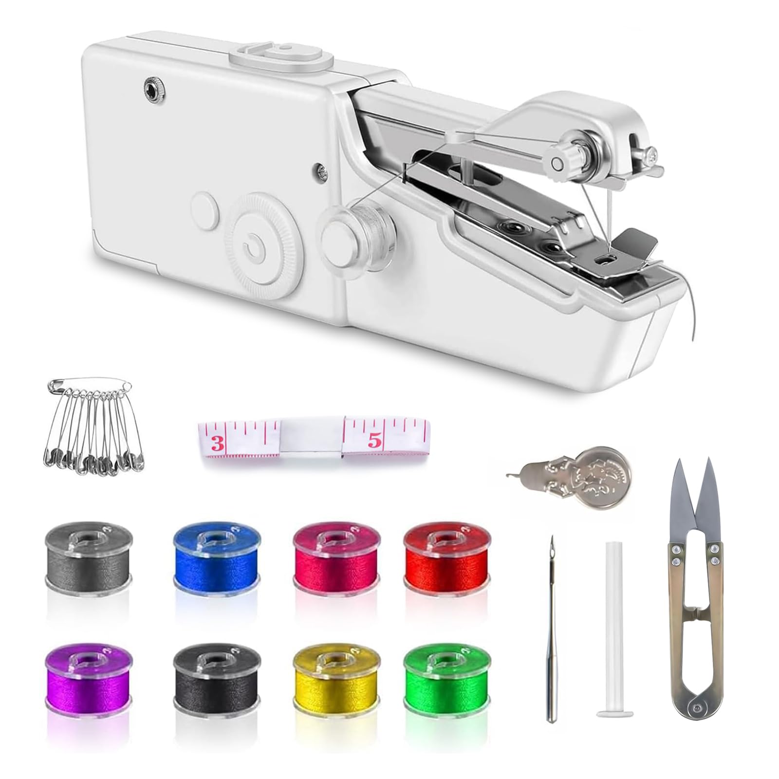 Photo 1 of Handheld Sewing Machine, Portable and Easy-to-Use Mini Sewing Machine, Battery and USB Operated, Ideal for Beginners and Home Use - White