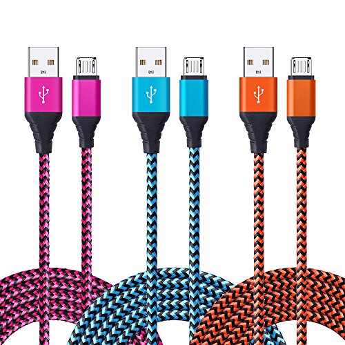 Android Charger Cable, FiveBox 3-Pack 6ft Micro USB Cable Braided Fast Charging Cord Phone Charger for Samsung Galaxy J3 J7 S6 S7 Edge, Tablet, LG Stylo 2/3, LG G3 G4 V10 K20 Plus, Kindle fire 7 8