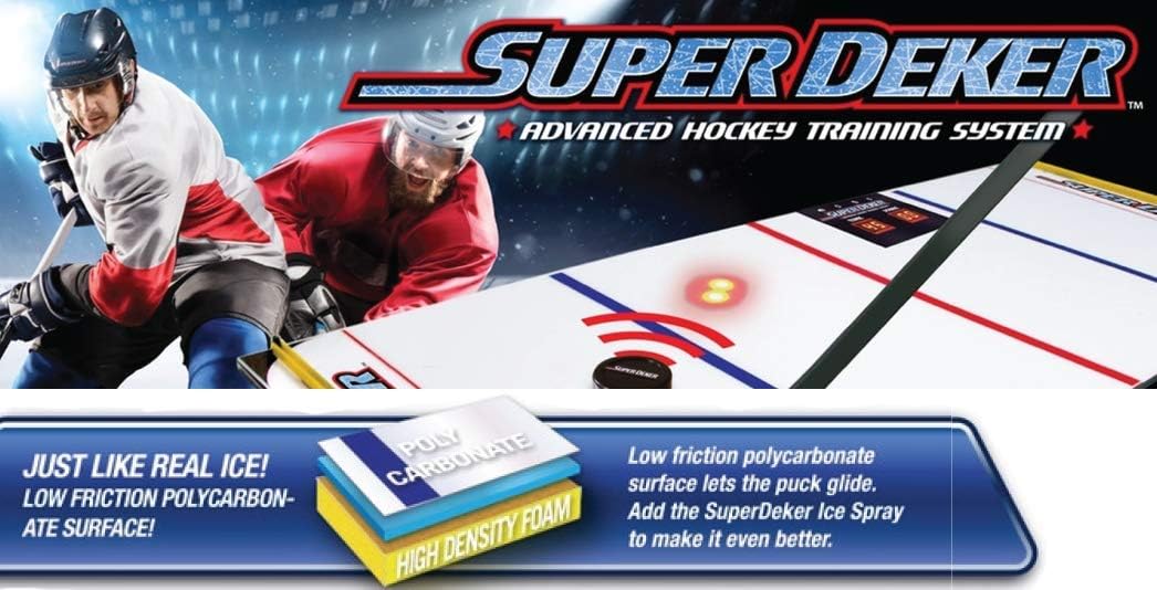 SuperDeker Advanced Ice Hockey Training System | Real Ice Feel Electronic Sensor Stickhandling Game -3 Training Modes plus Two Player | 67” x 28.5” Ice Hockey Training Pad All Parts Included : Sports & Outdoors