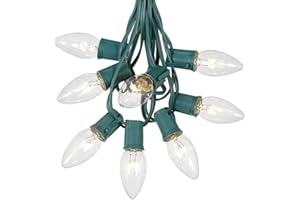 Novelty Lights C9 Clear Christmas String Light Set - 25 Foot, Indoor/Outdoor, Dimmable, Green Wire