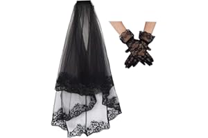 jiebor Black Lace Veil Bridal Wedding Veils Halloween Veil With Comb and Gloves