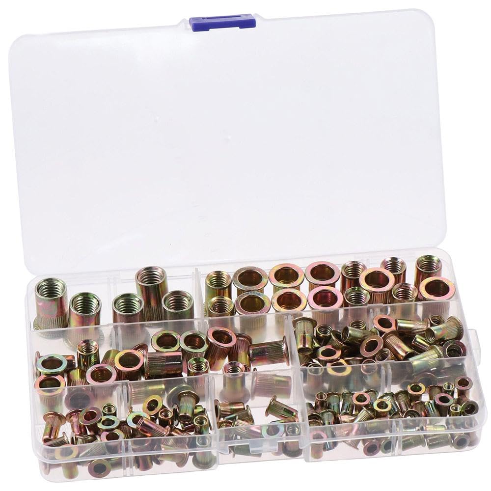 Upluckey Fasteners Hardware Set 150 Pcs Flat Head with Knurled Body Plain Finish Bolts Cover Caps Durable Carbon Steel Nutserts Kit Automotive, Furniture