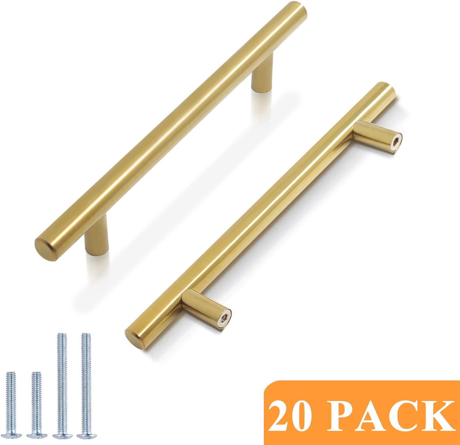 Probrico Brushed Brass Kitchen Cabinet Pulls 5 Inch T Bar Handles Gold Door Drawer Hardware 20 Pack Amazon Com