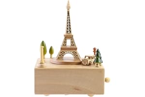 JALJA Delightful Quality Wooden Musical Box Featuring Iconic Eiffel Tower with Small Moving Magnetic Car | Plays "Encounter" Song