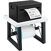 Label Holder for Rolls and Fan-fold Labels, Wooden Thermal Sticker Roll Holder for Small Printer, Thermal Shipping Label Printer Stand for Home, Office, Garage Business (White)