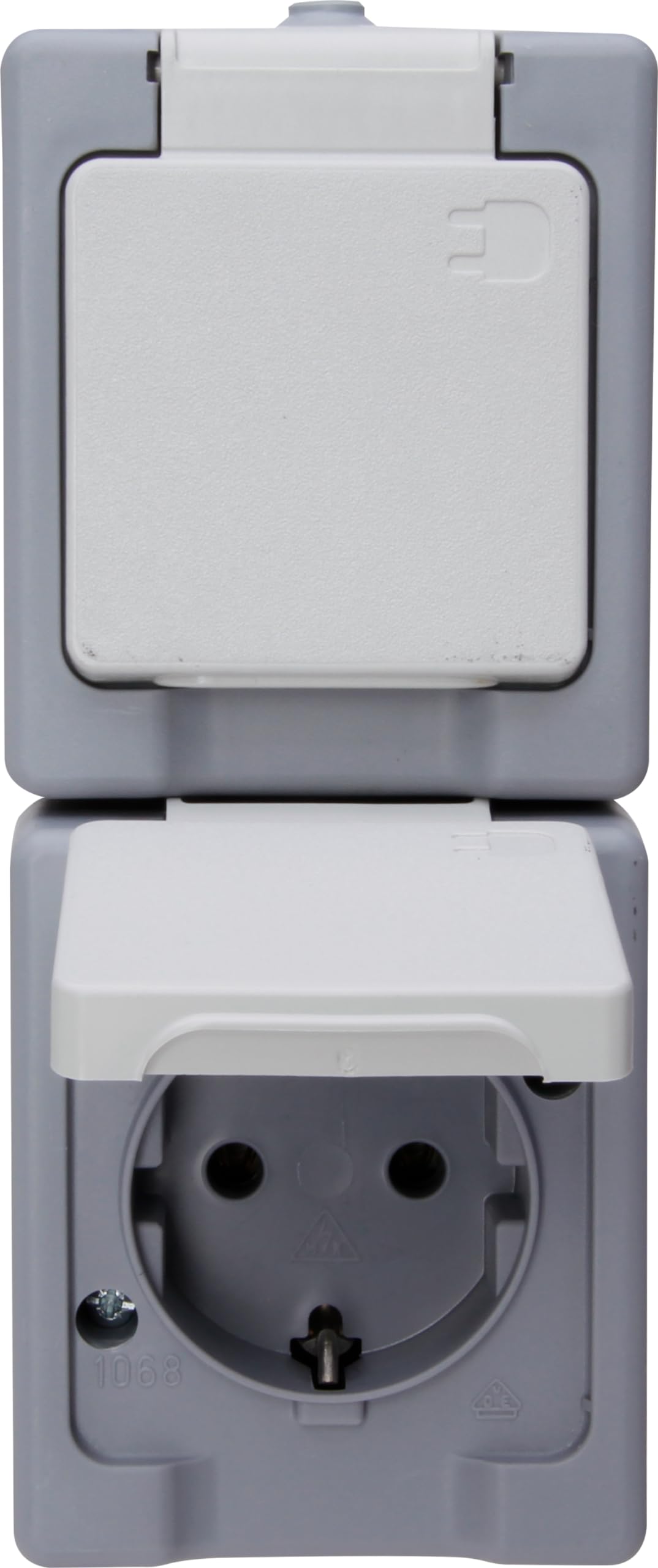 Schutzkontakt-Steckdose 2-fach, senkrecht AP/FRgrau/weiss