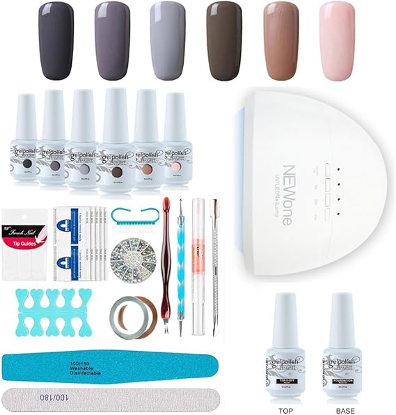 Gel Nail Polish Starter Kit, Speed Curing 48W Professional LED lamp Base Top Coat