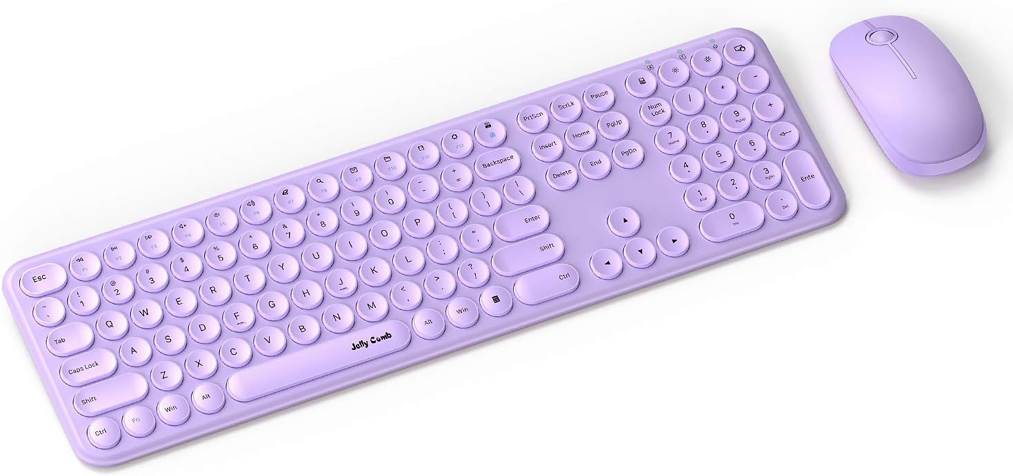 Wireless Keyboard and Mouse Combo, Jelly Comb 2.4GHz Full-Size Compact Wireless Mouse Keyboard with Numeric Keypad for Laptop/PC- Round Keycaps (Purple): Computers & Accessories