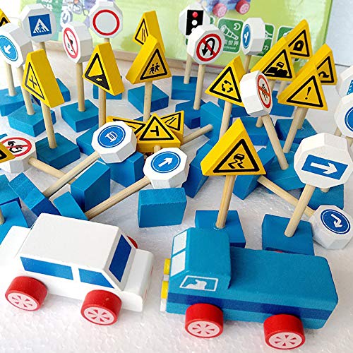 wanshenGyi Kids Educational Toys DIY Musical Instrument, Wooden Street Road Traffic Sign Building Blocks Handicraft Kids Education Toy