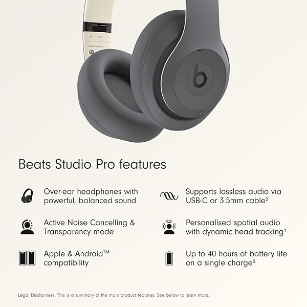 BEATS STUDIO PRO PREMIUM WIRELESS OVER-EAR HEADPHONES- UP TO 40-HOUR BATTERY LIFE, ACTIVE NOISE CANCELLING, GREAT FOR TRAVEL & COMMUTING, APPLE & ANDROID COMPATIBLE – EXCLUSIVE SAND GRAY