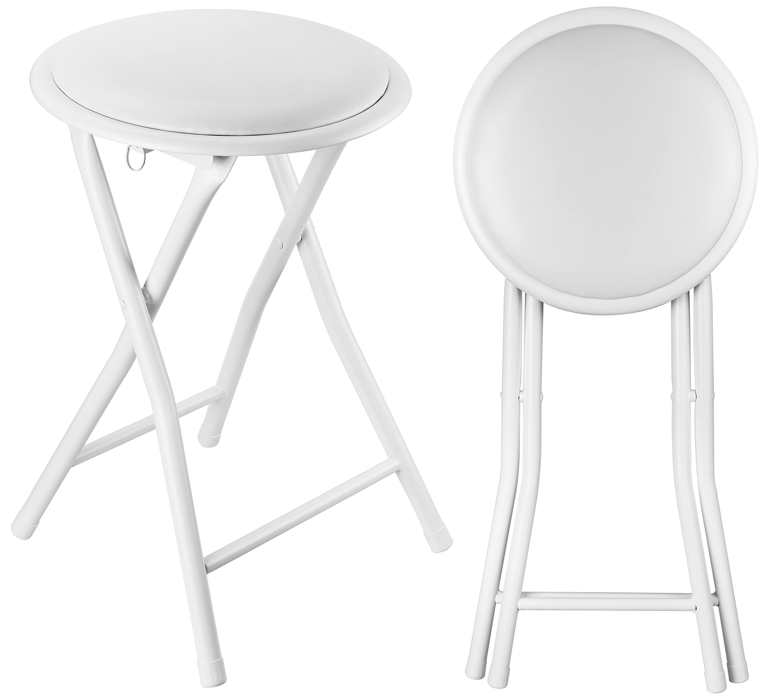 Nyxi Round Compact Folding Stool Chair for Home Office (1 X Stool, White)