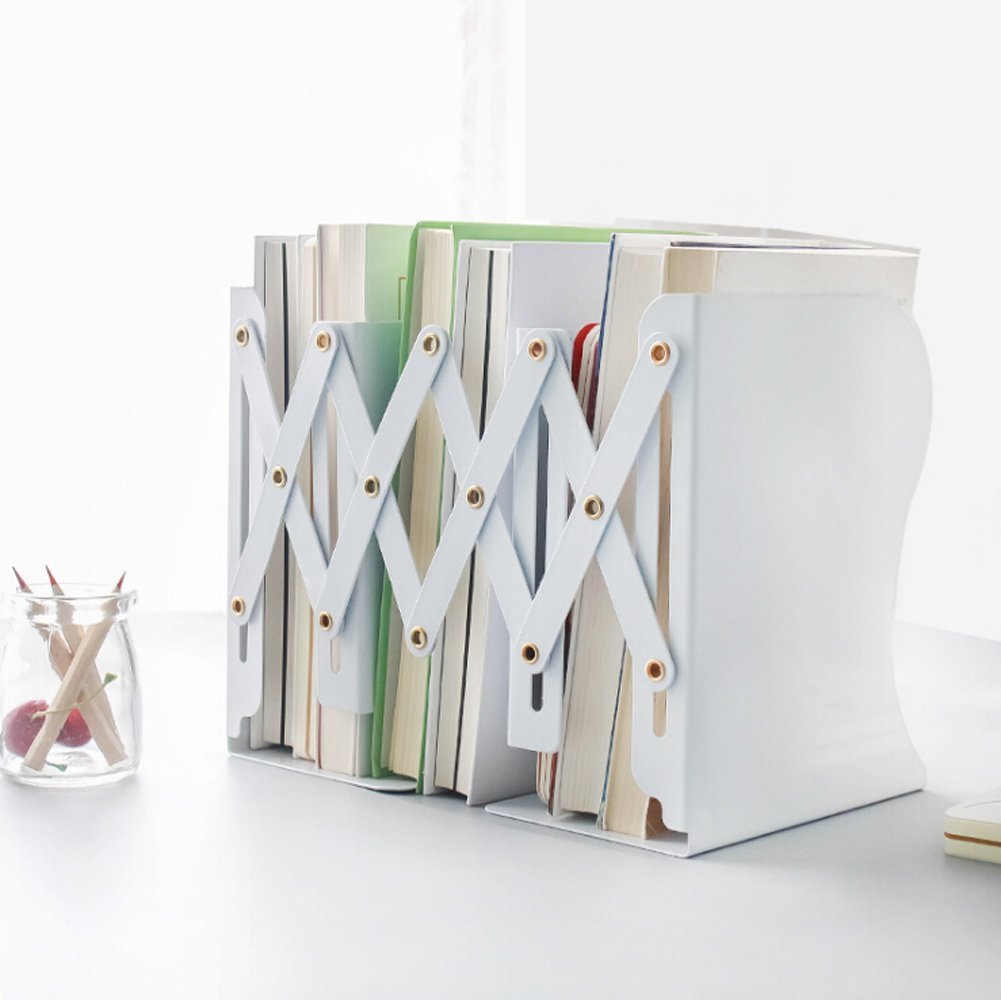 Retractable Heavy Duty Non Skid Bookends Desktop Storage Box Organizer Metal Magazine Rack File Holder Desk Tidy Book Shelf Stand Expanding File Holder White