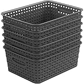 ZHENFAN Grey Plastic Woven Storage Basket, 6-Pack Weave Gray Basket Organizer for Kitchen Office Bathroom