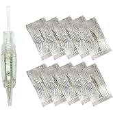 Pinkiou Permanent Makeup Cartridges Round 1RL Tattoo Needles and Caps for Eyebrow Tattoo Machine Microblading Pen Pigment Tips (Pack of 10)