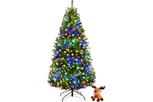 DREAMADE 4ft Pre-Lit Artificial Christmas Tree w/300 PVC Branch,11 Sequences, Pre-Strung 100 UL-Certified Dual-Colored LED Lights, Metal Hinges & Foldable Base, Xmas Tree for Holiday Decor