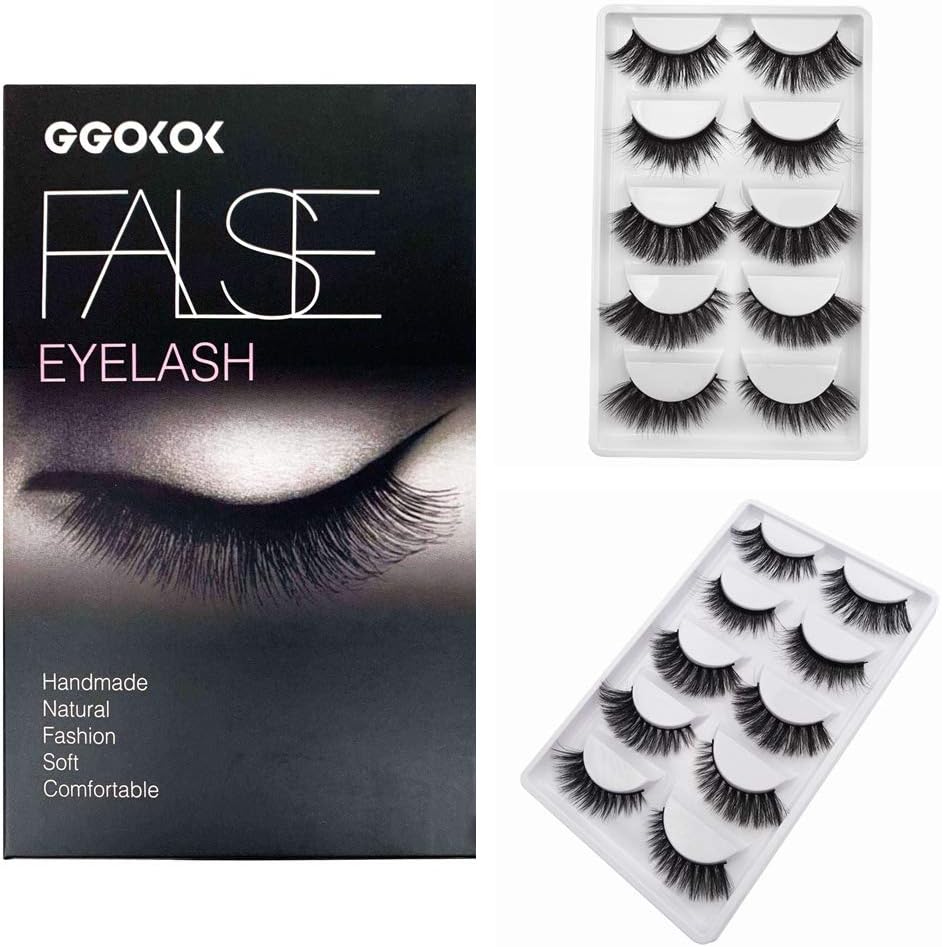 GGOKOK Dramatic Lashes 3D Faux Mink Fake Eyelashes Handmade Thick Crossed Cluster False Eyelashes 3D False Eyelashes Black Nature Fluffy Long Soft Reusable Men Makeup Eyelashes(5 Styles/10 Pairs)
