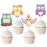 36Pcs Owl Cupcake Toppers, Colorful Owl Cake Picks Safari Jungle Animal Themed Party Cake Decorations for Grils Birthday Baby Shower Party Supplies