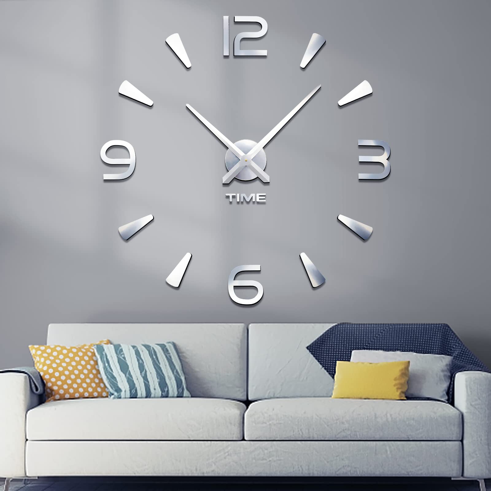 suaywo Silver 3D DIY Wall Clock Modern Mute DIY Frameless Large Wall Clocks for Kitchen Wall Clock Stickers for DIY Living Room Decor Home Living Room Bedroom Office