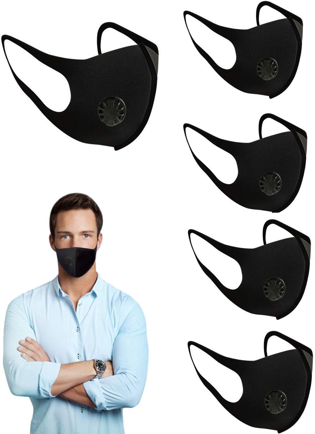 5PCS Reusable Face Shield, Sponge Washable Shield Dust Protective, Lightweight Shield with Breathing Valve Dustproof Cover