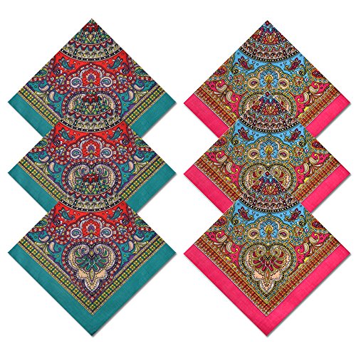 6 Pack 100% Cotton Bandanas Cute Square Handkerchiefs,A