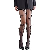 Sahabowi Women's Chiffon Bows Pom Colorful Tights, Cuty Pink Blue Pantyhose with High Waistband Elastic Soft