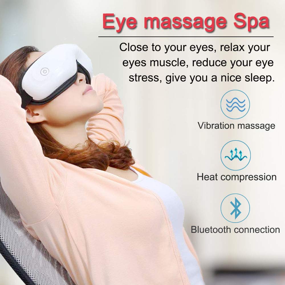 Eye Massager with Heat and Air Pressure, Vibration, Music for Eye Relief, Foldable Temple Massager for Dry Eye, Eyes Stress