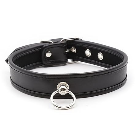 Hanyi Dame Punk Leder SM Halsband mit O-ring Einstellbar BDSM Halskette Sklave Sex Spielzeug (Schwarz)