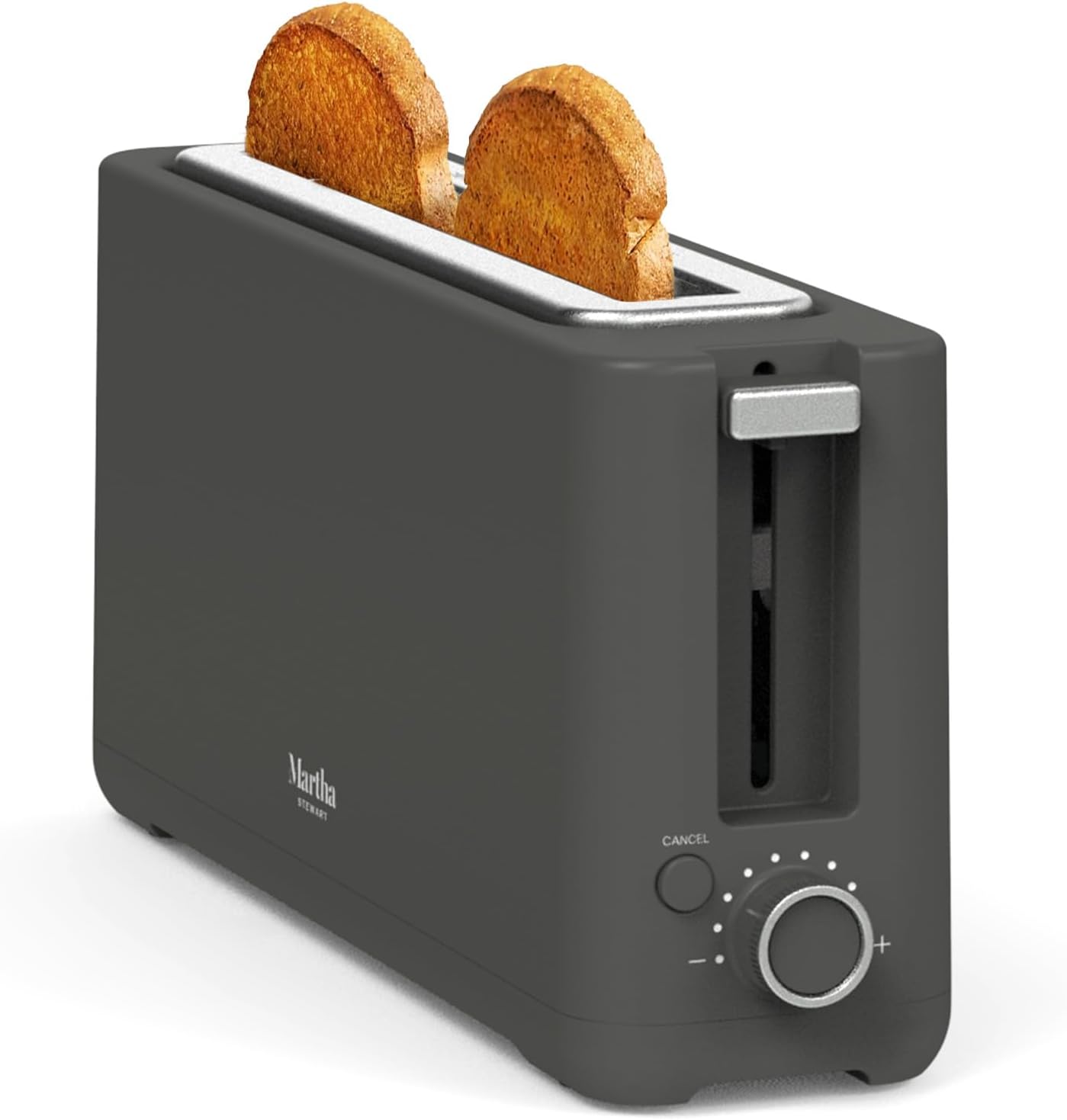 Martha Stewart 2 Slice Long Slot Toaster, Extra Wide for Sourdough & Bagels, 10 Setting Shade Control, Removable Crumb Tray, Self-Centering Design, Defrost/Reheat, Cancel, Slim Space-Saving, Caviar
