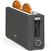 Martha Stewart 2 Slice Long Slot Toaster, Extra Wide, Caviar Gray | 10 Shade Settings, 10&rdquo; Wide Slot, Sourdough, Bagels, Artisan Bread &amp; Waffles, Smart Centering, Removable Crumb Tray