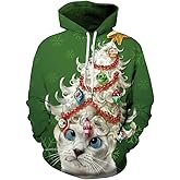 Couple Cute 3D Santa Print Ugly Christmas Kangaroo Pocket Sweatshirt Hoodies Pullover