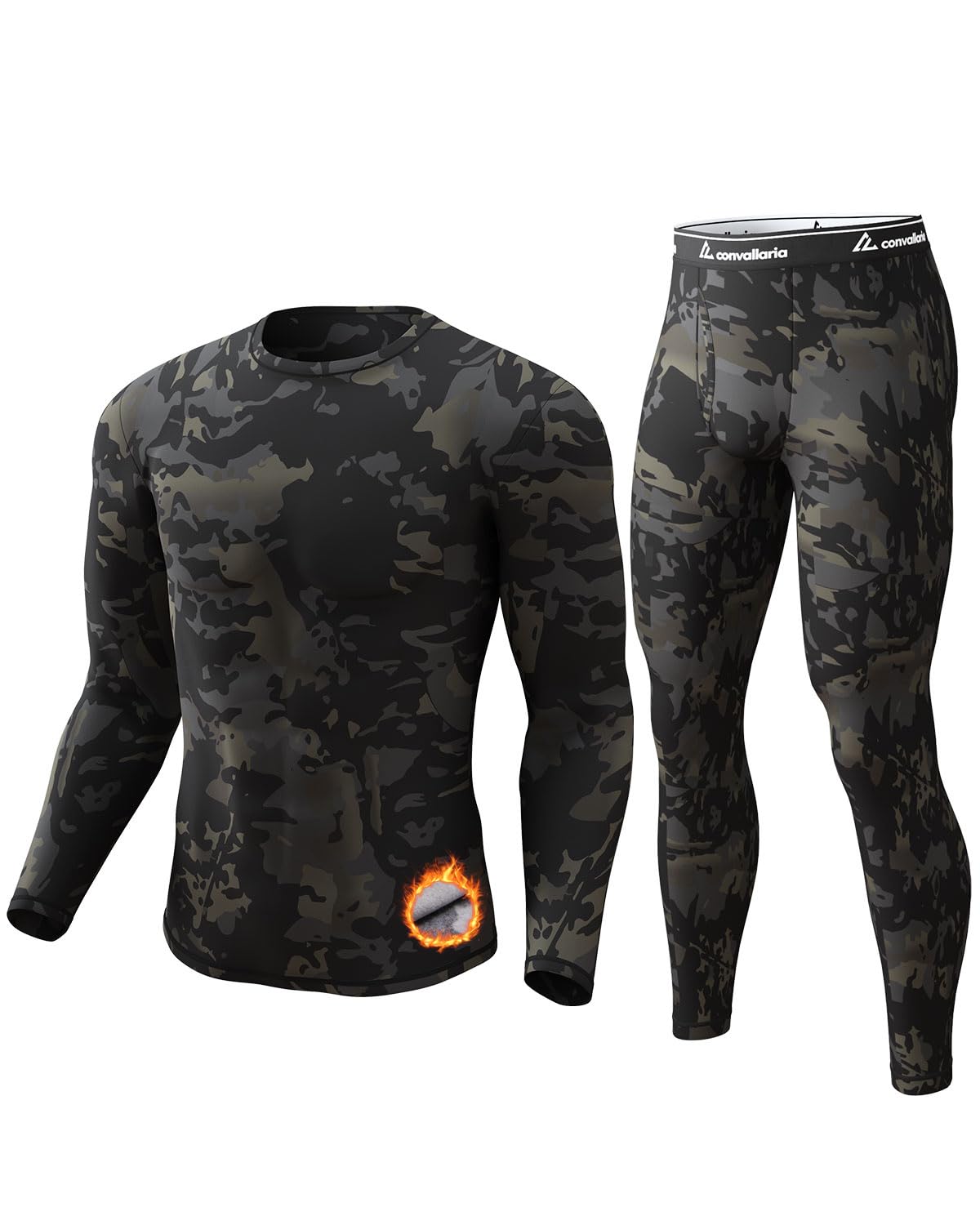 CL convallaria Long Johns Thermal Underwear for Men Soft Fleece Lined Base Layer Cold Weather Top Bottom Gift Set Midweight Crew Neck Camo Black XXX-Large Image