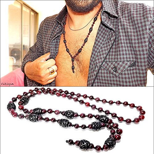 Men Mala Necklace - Men Long necklace - Long necklace with Real Garnet gems - Men Neckless - Gift for men - Mala necklace - Men jewelry