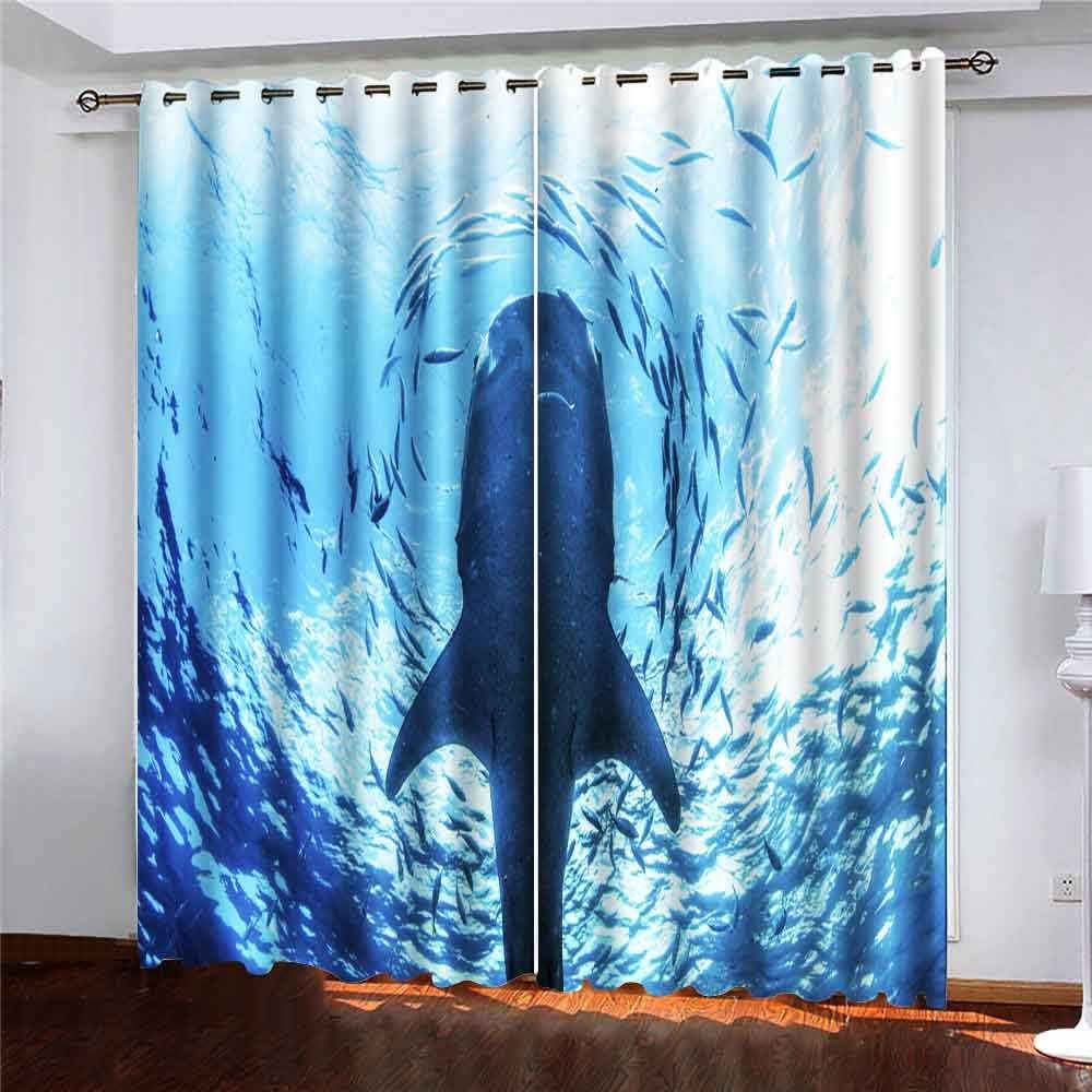 Shorping 52X84 Inch Beautiful Sheer Window Curtains Blackout Window Curtain Panel Whale Shark Underwater Blackout Window Curtain for Bedroom, 2 Pc