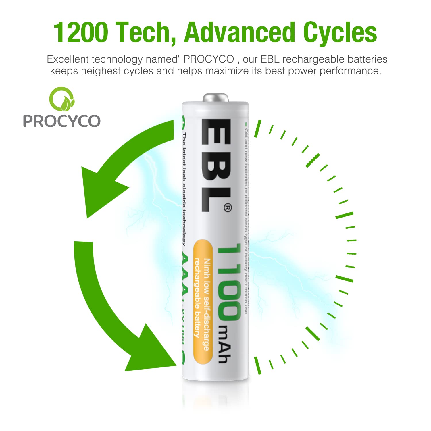 EBL 8 Pack AAA Ni-MH Rechargeable Batteries AAA Batteries ProCyco Technology (Typical 1100mAh, Minimum 1000mAh)