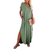 Dokotoo Summer Dresses for Women 2026 Casual Maxi Dress V Neck Cap Sleeve Long Sundress with Pockets Beach Vacation