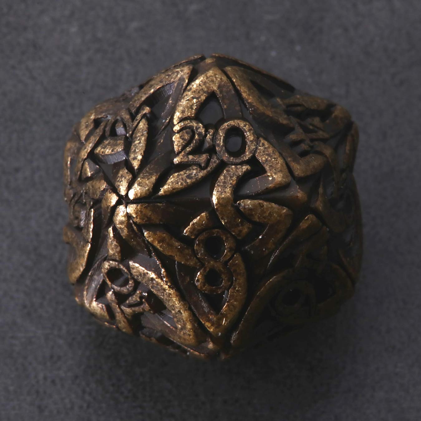 Endless Destruction Dice (Tarnished Gold) D20 Dice Celtic Knots Solid Metal Extra Large & Heavy for DnD Dungeons and Dragon Call of Cthulhu Pathfinder RPG Polyhedral Dice Barbarian Ranger Dice