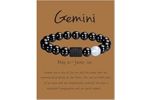 VLINRAS Zodiac Bracelet for Men Women, 8mm 10mm Natural Black Onyx Stone Star Sign Constellation Horoscope Bracelet Gifts
